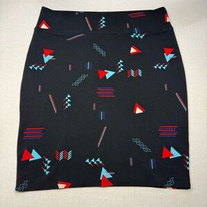 LuLaRoe - Cassie - Black Skirt with Red & Blue Geometric Design - Size XL - NWOT